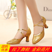 Latin dance shoes adult female soft bottom High heel national standard Friendship Dance Shoes Square Morden Dancing Shoes Outdoor Autumn