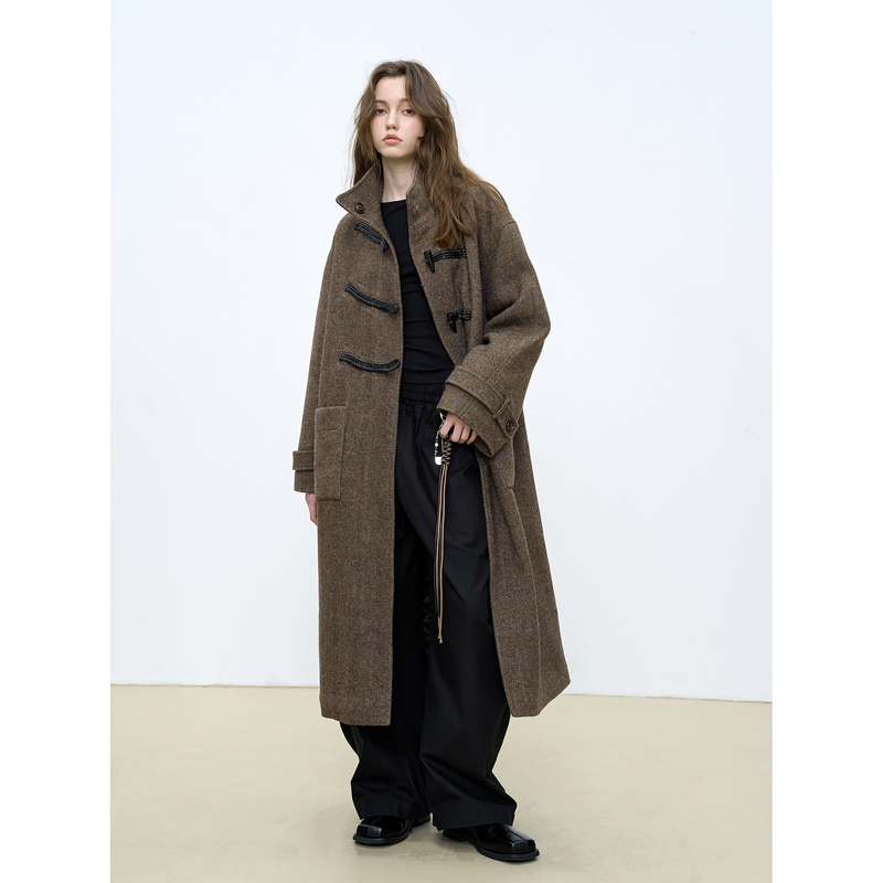 Dailyscene's Simple Stand-Up Collar Herringbone Pattern Long Woolen Coat Is a Winter Essential Outerwear