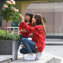 Parent-child red velvet sweater mother and daughter family of four quan jia zhuang autumn and winter New Coat