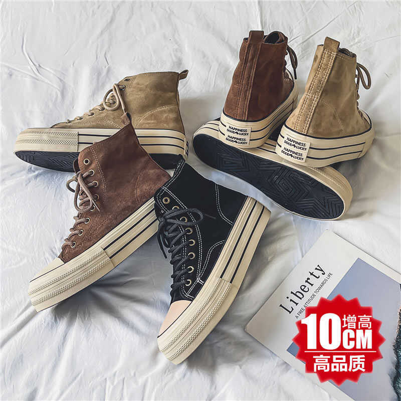 Spring and Summer Versatile Trendy Shoes Cos Women's Height-Increasing 10Cm/8Cm Black Retro High-Top Canvas Shoes Thick-Soled Casual Sneakers