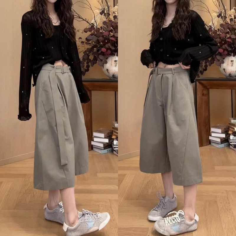 European Style Drawstring Cropped Pants 2026 Summer New Plus Size Loose Slimming Casual Pants for Petite Women
