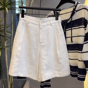 Old Money Style Linen White Wide-Leg Shorts for Women 2026 Summer Thin Large Size High-Waisted Slimming Casual Quarter Pants