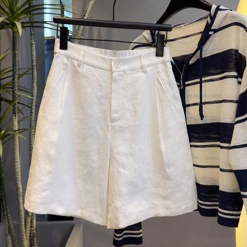 Old Money Style Linen White Wide-Leg Shorts for Women 2026 Summer Thin Large Size High-Waisted Slimming Casual Quarter Pants