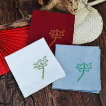 New lotus embroidery handkerchief Pure cotton double-layer National style Hanfu accessories Sweat-absorbing handkerchief custom gift gift