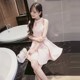 2024 Summer Korean Style Sleeveless Off-Shoulder Back Halter Sexy Dress Women's Waist Slimming A-Line Skirt