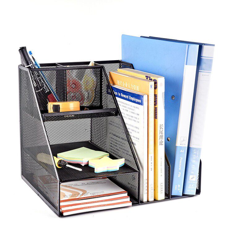 Desktop Multifunctional Iron A4 Folder Data Storage Rack Book File Classification Column Stationery Rack