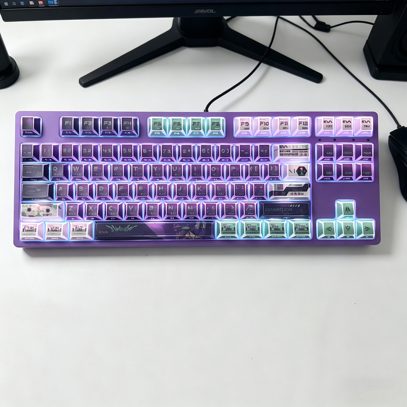 Eva Unit-01 Reflective Edge Translucent Side-Engraved Keycaps Mechanical Keyboard Pbt Dye-Sublimation Original Small Full Set Magnetic Switches