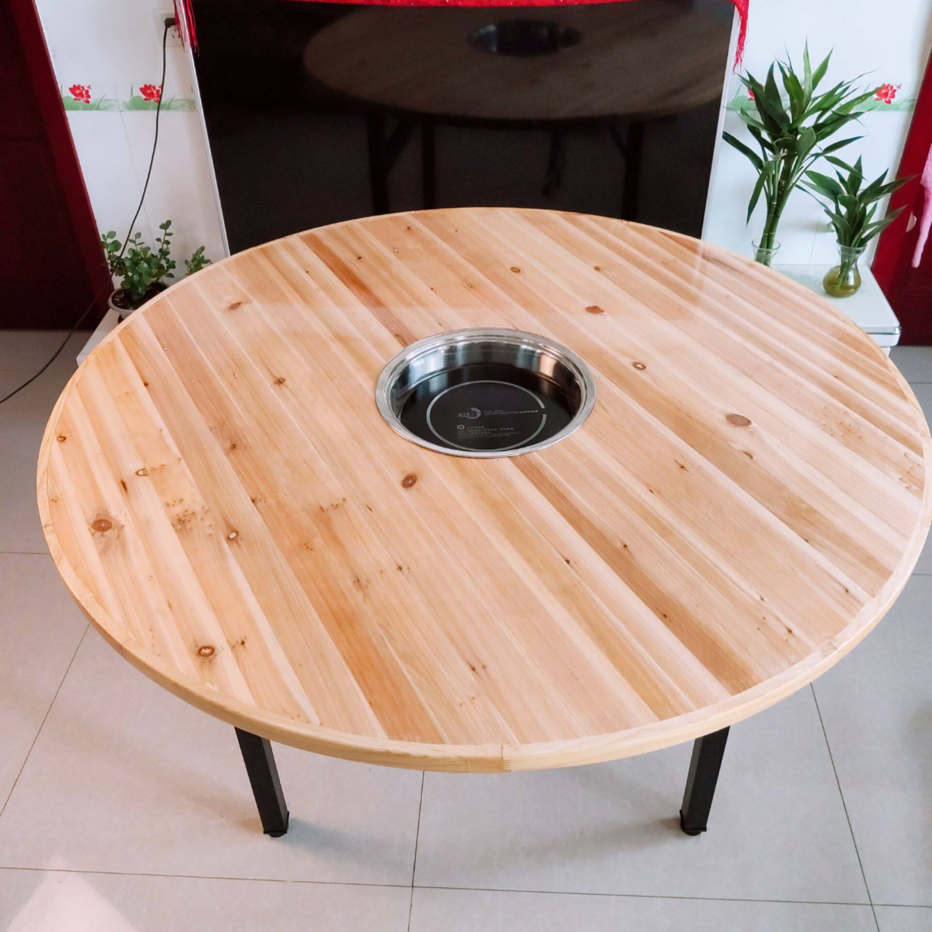 Custom hot pot table induction cooker gas stove hot pot round table table and chair combination household round table dining table