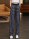 Summer Thin Retro Lace Summer Plaid Wide Leg Pants 2026 Women's New High Waist Loose Straight Casual Pants