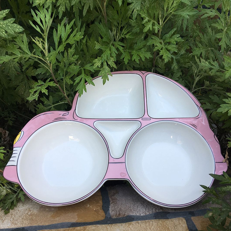 Children's dinner plate tableware enamel ceramic compartment non-slip anti-scalding baby non-staple food dinner plate creative cartoon car plate