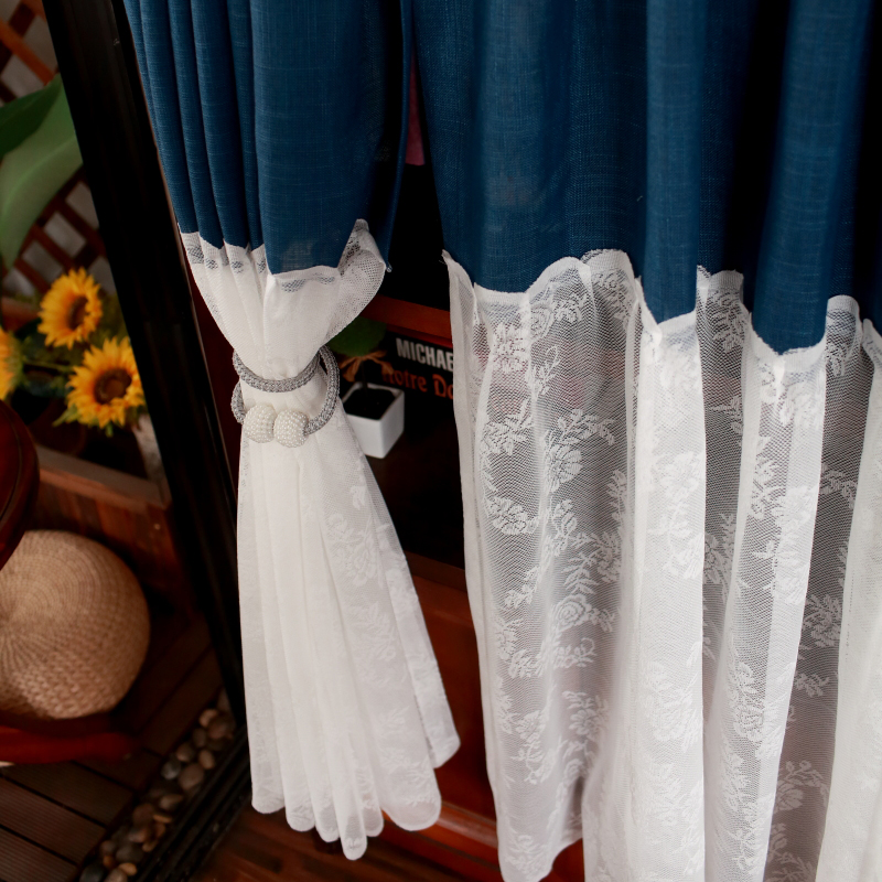 Beautiful Korean lace stitching coffee curtain whole cabinet curtain half curtain partition window rod curtain short curtain finished curtain princess