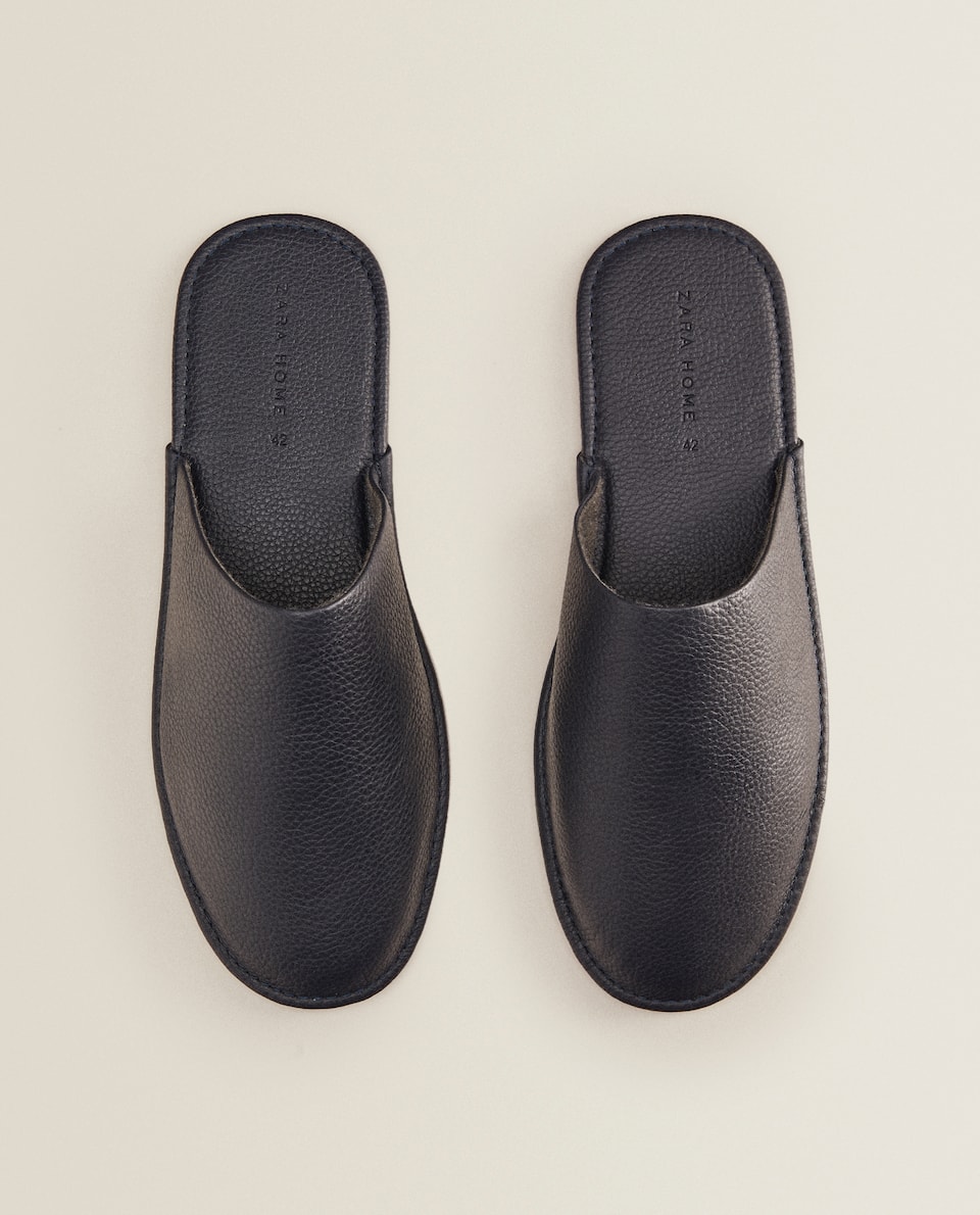 Zara Home Châu Âu Tiện nghi Dark Blue Men Da nam dành cho người lớn 16012071010 - Trang chủ dép đi