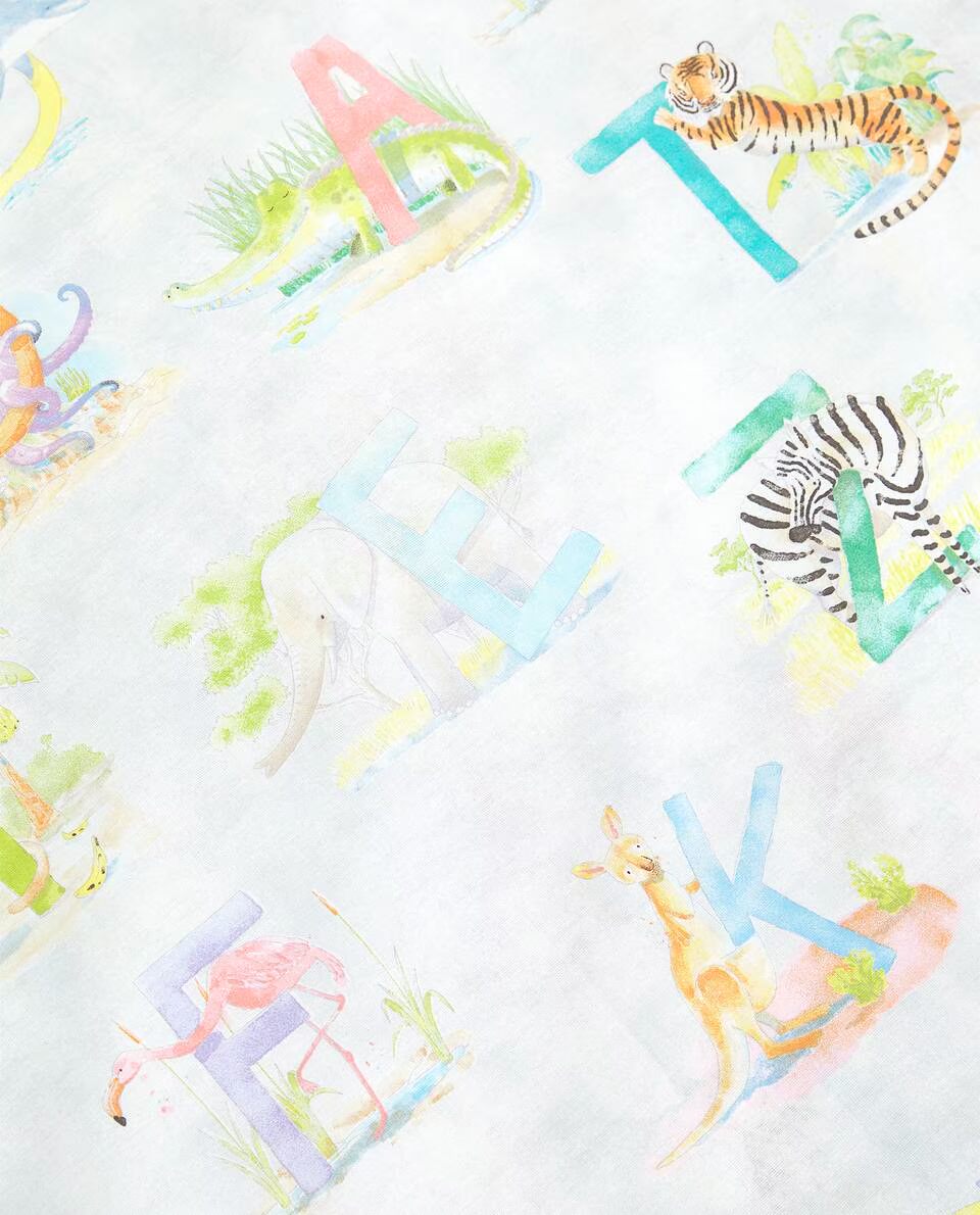 Zara Home KIDS loạt các động vật và chữ in trên tờ 47386089999 - Khăn trải giường ra giường màu xám