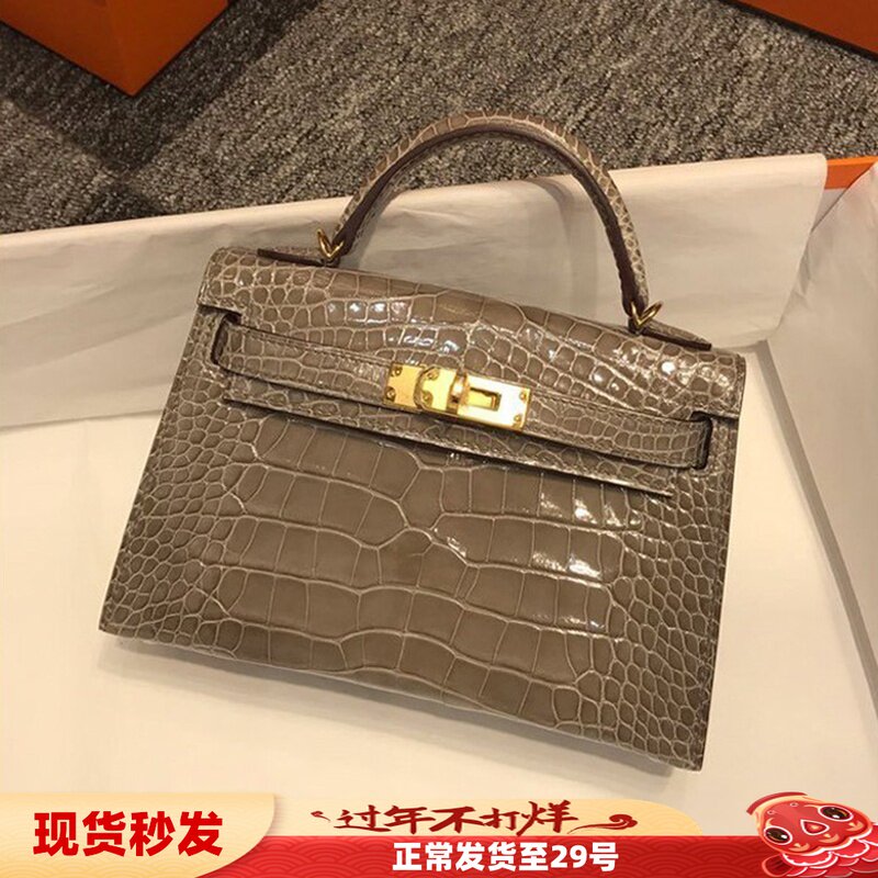 Bag women's bag new 2021 second generation Kelly bag mini bag crocodile Anna with mini leather messenger bag