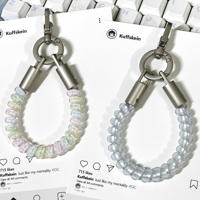 Colorful Telephone Cord Phone Lanyard Mini Ins-Style Keychain Lanyard Short Wrist Strap with Pad Phone Chain