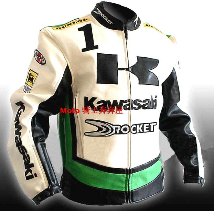 Kawasaki Kawasaki motorcycle racing locomotive off-road jacket riding suit PU leather windproof shatter-resistant rain suit