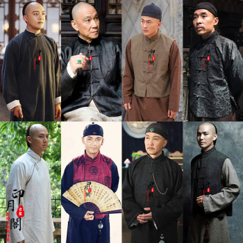 Chinese-Style Film and Television Costume from the Series October Siege, Similar to the Late Qing and Republic of China Era Men's Cotton and Linen Long Robe, Long Shirt, and Traditional Gentleman's Clothing