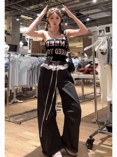 Korean Style Hiphop Letter Print Tube Top Women's Outerwear Halter Neck Camisole Top Jazz Dance Two-Piece Set