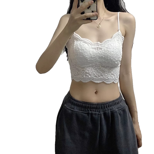White lace camisole women's inner wear with breast pads, beautiful back tube top, short outer wear, bottoming jazz top for summer