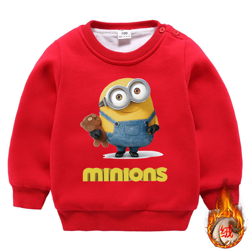 兒童冬裝小黃人minions衣服男童雙層加絨衛衣女童加厚保暖打底衫