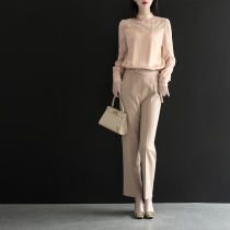 Sandro selen autumn light-cooked breasted skirt temperament long-sleeved chiffon shirt skirt suit female two-piece set