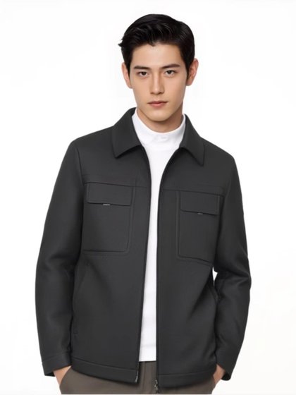 秋季中年男士真皮皮衣短款黑色加绒翻领高档休闲纯绵羊皮夹克外套