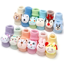Baby Pure Cotton Thickened Woolen Loop Socks Autumn Winter New 0-3-6-12-month Baby Sox Cubic Cartoon Walking Shoes Socks