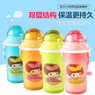 Infant children's water cup Straw cup with handle Learning drinking cup Baby drinking bottle Learning drinking cup leak-proof water absorption