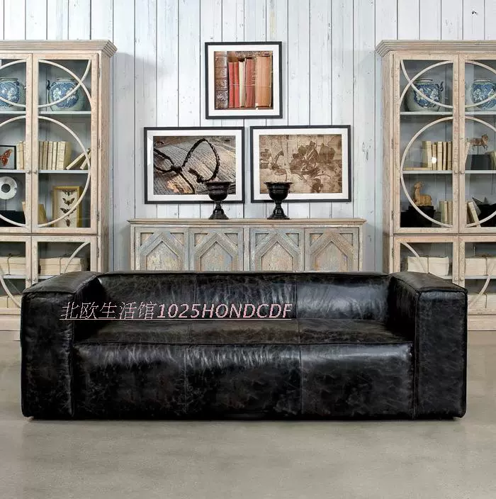 nước Mỹ ba dầu đôi sáp da sofa cafe ghế sofa da Pháp loft công nghiệp sáp dầu retro - Ghế sô pha