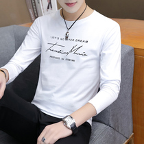 Spring and autumn new long sleeve T-shirt men cotton casual print base shirt Korean trend thin white top