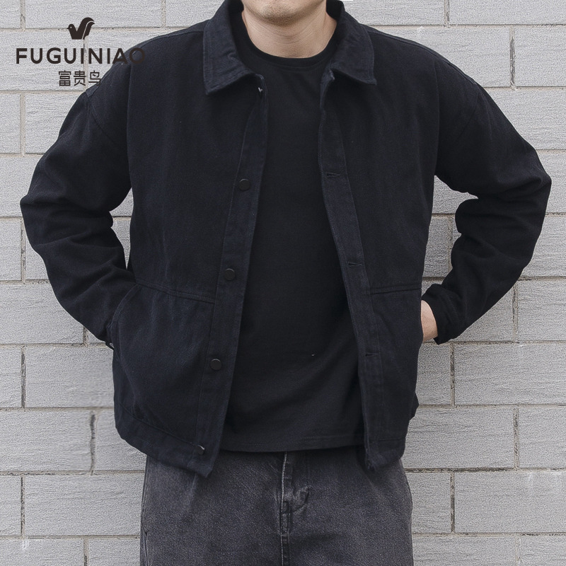 Autumn and winter New coat men's cotton thickening trend loose short tooling Joker casual spring and autumn lapel jacket