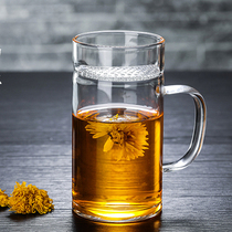  Crescent cup thickened glass teacup filter green tea flower tea Transparent heat-resistant with handle Office household drinking blister tea