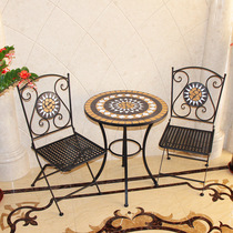 European iron mosaic balcony small tables and chairs combined courtyard outdoor leisure three piece coffee table villa