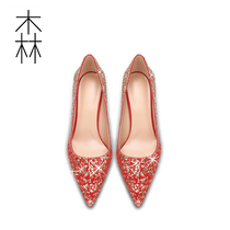 2022 New Wedding Shoes Show and wedding dress Two wearing bridal shoes Water crystal shoes gradient pointy heels Shoes Woman Champagne