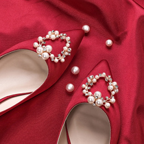 Wedding Shoes Woman 2019 New low heel Flat-bottomed Wedding Bridesmaid Bride Wedding Show and Shoes Red Pointed Coarse Heel Single Shoes