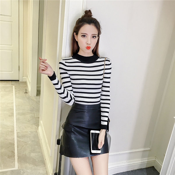 Mùa thu mới phiên bản Hàn Quốc của áo len dài tay sang trọng, áo len mỏng nữ bó sát sọc đan áo kiểu nữ đẹp tuổi 35