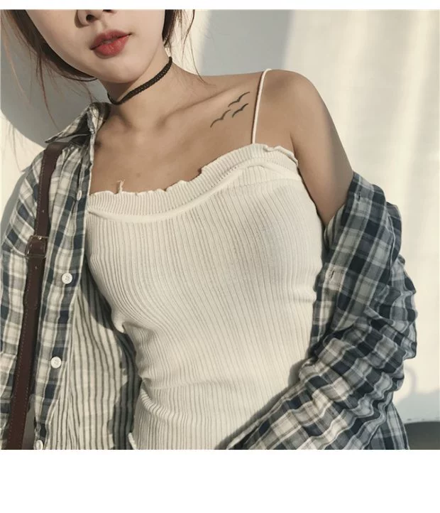 Thời trang hàn quốc nhỏ gợi cảm áo len dệt kim vest vest giảm béo mặc đáy áo sơ mi không tay nữ