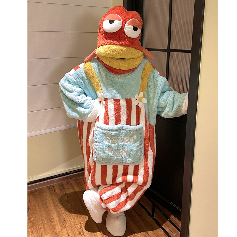 Ugly Fish One-Piece Pajamas for Autumn and Winter, Cartoon Big-Mouthed Fish, Thickened, Funny, Unisex, Coral Fleece Loungewear, Can Be Worn Outside Ugly Fish One-Piece Pajamas for Autumn and Winter, Cartoon Big-Mouthed Fish, Thickened, Funny, Unisex, Coral Fleece Loungewear, Can Be Worn Outside