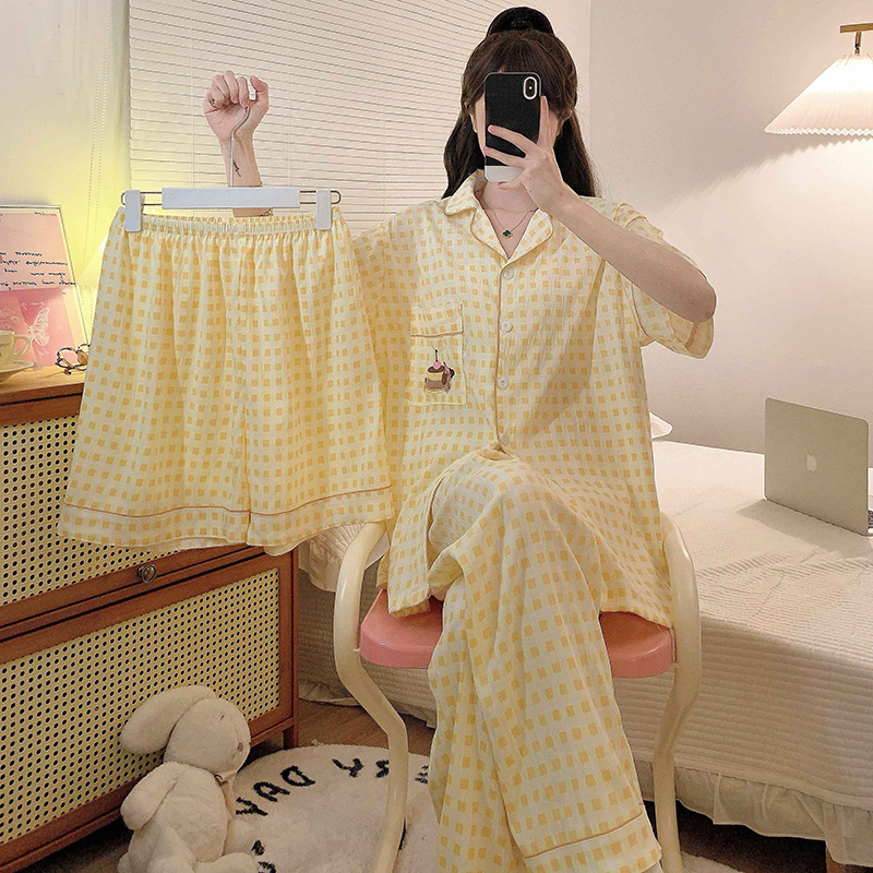 Dachshund Plaid Pajamas for Women, Summer Three-Piece Set, 2026 New Style, Short-Sleeved, Long Pants, Plus Size 100kg Loungewear