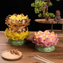 Seven star ceramic lotus lamp holder Ghee lamp lamp holder Ceramic Lotus lamp candlestick Buddhist supplies Ghee lamp holder
