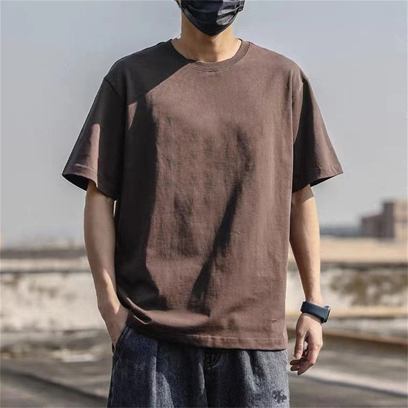 240g Pure Cotton Ice-Feel Solid Color Men's Short-Sleeve T-Shirt, Summer American-Style Trendy Brand Loose-Fitting Half-Sleeve Base Layer Top