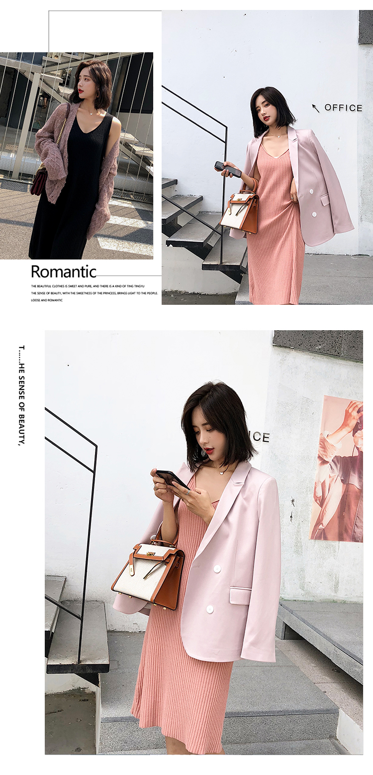Yang Momo Nữ mùa thu 2018 phiên bản Hàn Quốc mới của váy cạp cao cạp cao không tay dài váy cổ chữ V đầm len tay dài