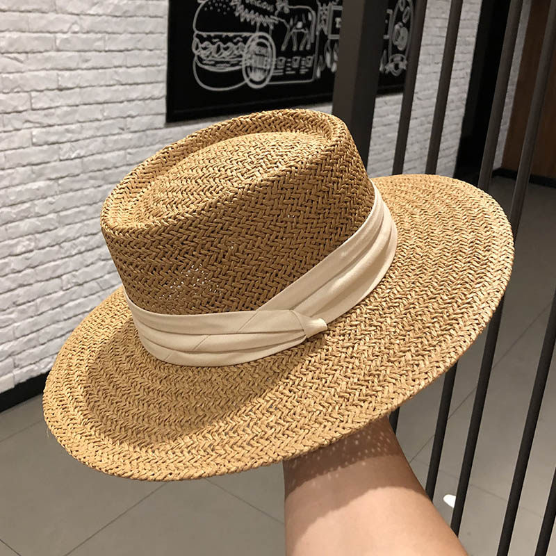 Summer handcrafted wide-brimmed and flat-brimmed socialite hats by Instagram influencers, sunshade and sun protection, vacation beach straw hats for children detail image 5
