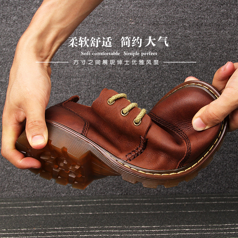 Foreign trade men's shoes casual leather shoes round head of English retro leather heads of bull skin soft solid bull sole