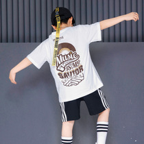 Summer children individuality Custom street dance suit pure cotton with short sleeves T-shirt with three bar shorts popping