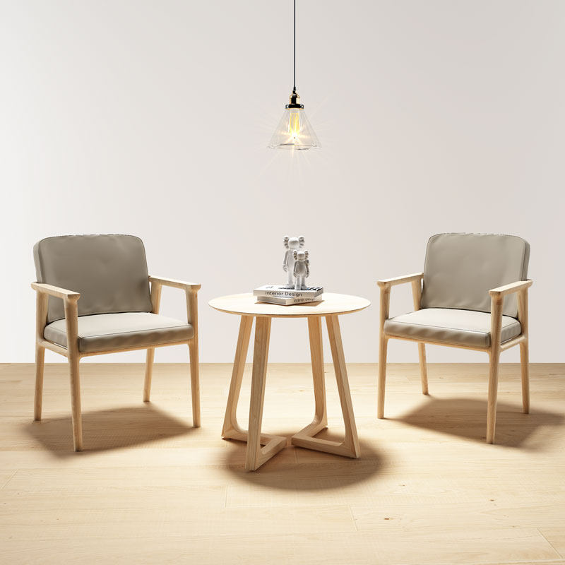 Solid wood small round table small tea table coffee dining room balcony minimalist Nordic dining chair combined chair tech cloth for home