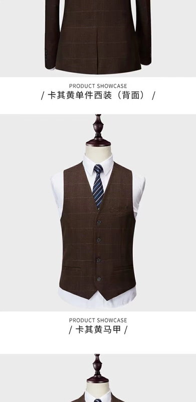 Tiệc cưới cho nam Váy thời trang Bộ đồ kẻ sọc Set Slim Fit Casual Business Big Size Suit Ba mảnh nam