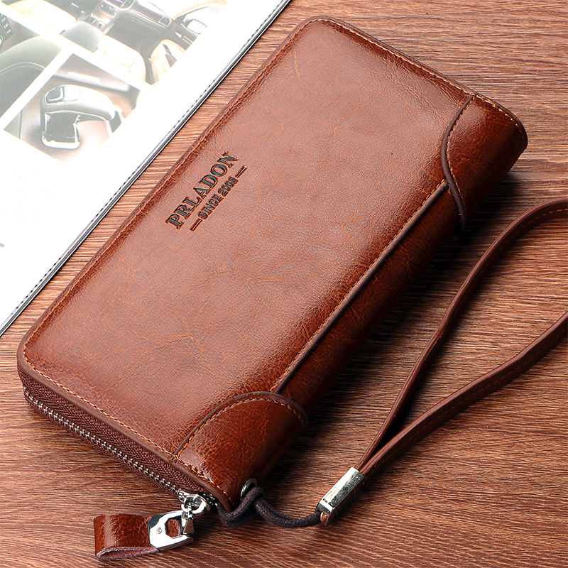 New Bull Leather Brands Men's Real Leather Wallet Large Capacity Men's Handbags Women's Style Long Version Lakhand Bag Handbags