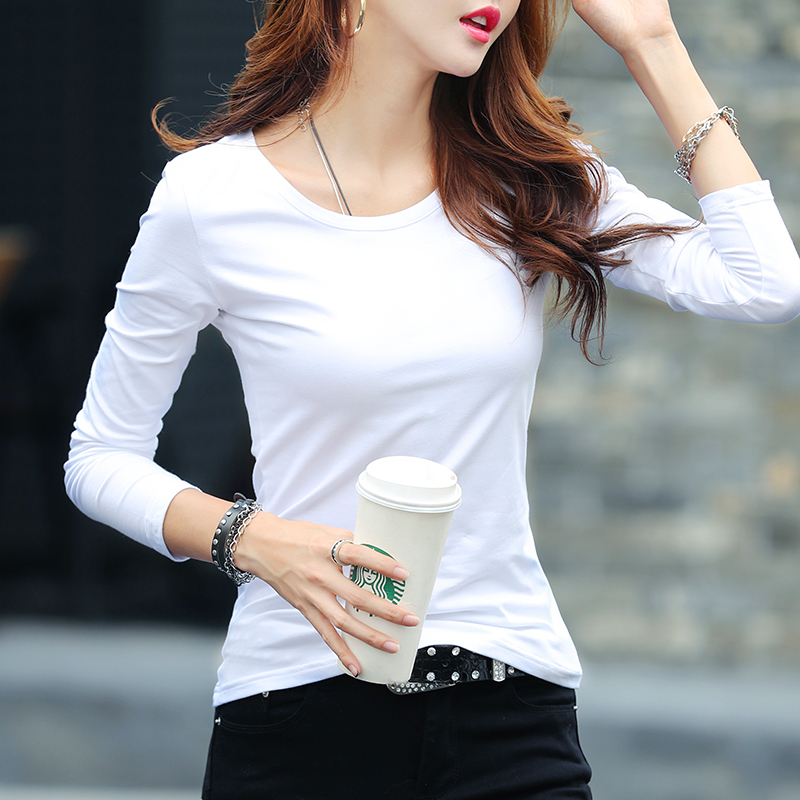2026 New Cotton White Long-Sleeve T-Shirt for Women, Stylish Slim-Fit Top, Round-Neck Tight-Fitting Thermal Base Layer