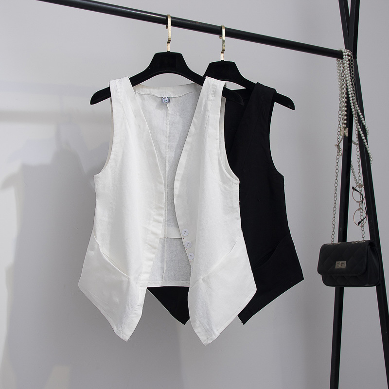 Women's Short Vest for Summer, Thin Outerwear, 2026 New Style, Cotton and Linen Top, Korean Style Sleeveless Vest, Sleeveless Jacket
